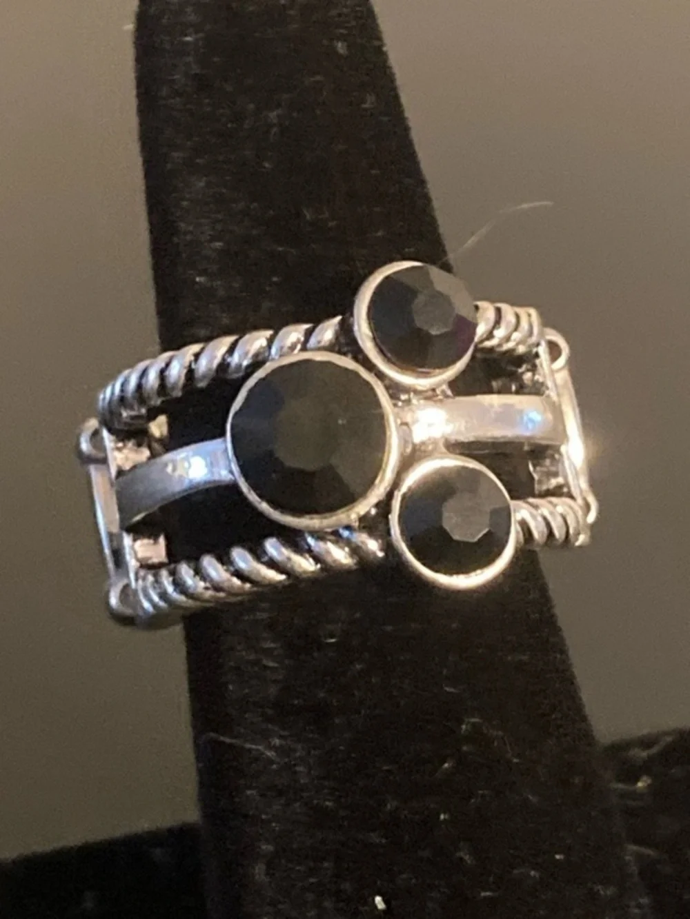 paparazzi Silver-Tone Black Triple Stone Ring